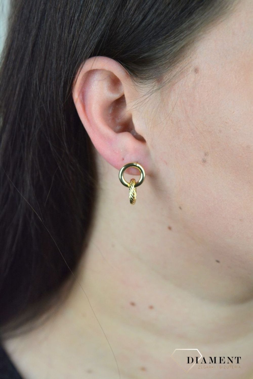 Złote kolczyki dwa kółka 'grawerowane i gładkie' DIA-KLC-BT 65--585.jpg